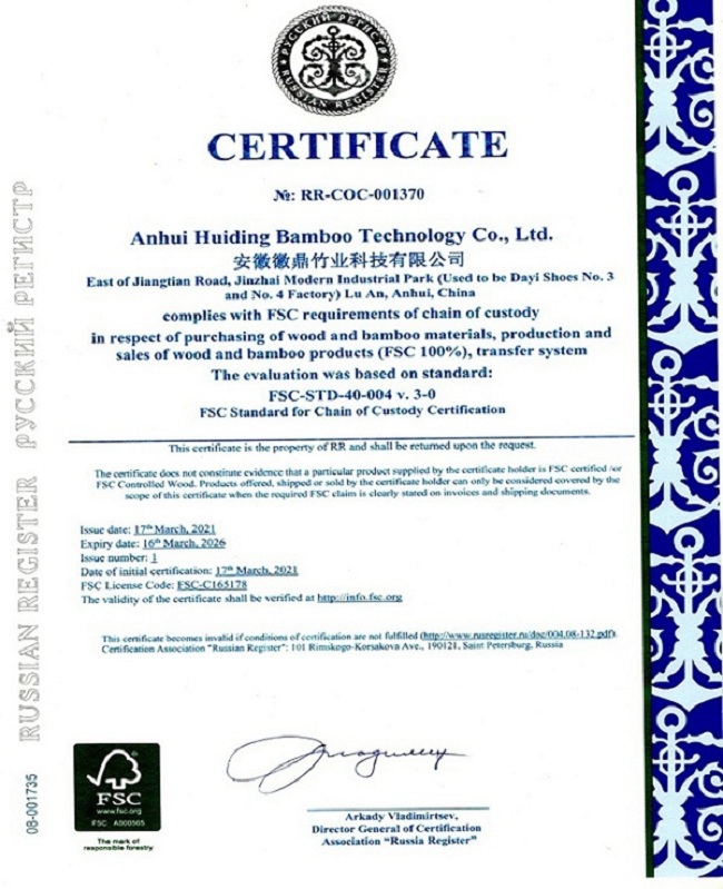 Zertifikat von FSC 